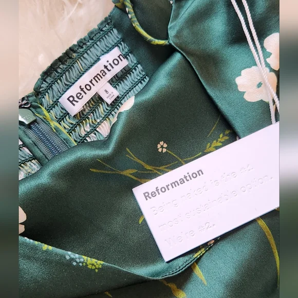 Reformation Frankie silk slip dress-dark green (size 4 remaining) NWOT - Picture 6 of 16